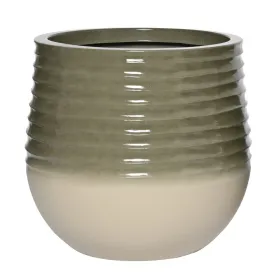 Kaemingk Pflanzgefäß Jamie L bauchig geriffelt Grün & Weiß Ø 53 cm 49 cm - Kunststoff