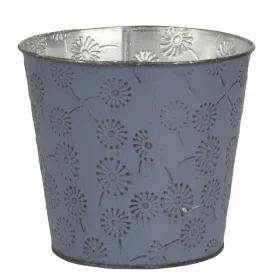 Kaemingk Übertopf Vintage Stahlblau L mit Blumendekor Ø 16 cm 14,7 cm - Metall