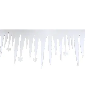 Weihnachtliche Fensterdeko Schneerand Eiszapfen & Schneeflocken Weiß 200 x 34 cm - Polyester