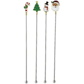 Weihnachtsrührstäbe Weihnachtsmann Schneemann Zuckerstange Tannenbaum 4 Stück - Edelstahl