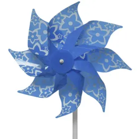 Decoris® Windrad Blau mit weißem Blumenmuster Ø 20 cm 35 cm - Kunststoff
