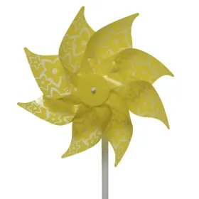 Decoris® Windrad Gelb mit weißem Blütenmuster Ø 20 cm 35 cm - Kunststoff