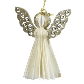 Kaemingk Weihnachtsengel Weiß mit Glitterflügeln Ø 6 cm - Papier