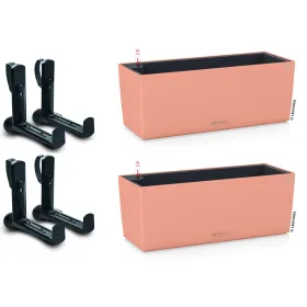 LECHUZA® Blumenkasten BALCONERA Color 50 Korallrot All-in-One x 2 + 4 Halter