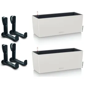 LECHUZA® Blumenkasten BALCONERA Color 50 Lichtgrau All-in-One x 2 + 4 Halter