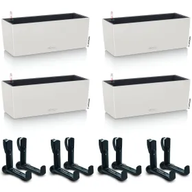 LECHUZA® Blumenkasten BALCONERA Color 50 Lichtgrau All-in-One x 4 + 8 Halter