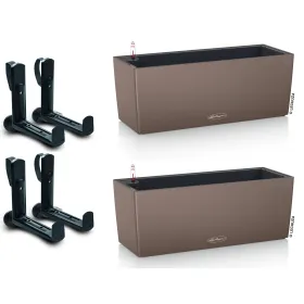 LECHUZA® Blumenkasten BALCONERA Color 50 Muskat All-in-One x 2 + 4 Halter