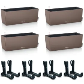 LECHUZA® Blumenkasten BALCONERA Color 50 Muskat All-in-One x 4 + 8 Halter