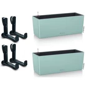 LECHUZA® Blumenkasten BALCONERA Color 50 Pastellgrün All-in-One x 2 + 4 Halter