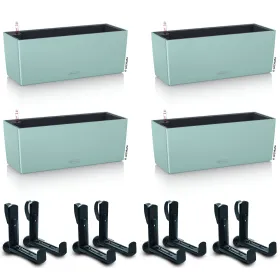 LECHUZA® Blumenkasten BALCONERA Color 50 Pastellgrün All-in-One x 4 + 8 Halter