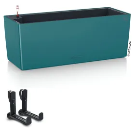 LECHUZA® Blumenkasten BALCONERA Color 50 Petrolblau All-in-One + 2 Halter