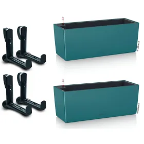 LECHUZA® Blumenkasten BALCONERA Color 50 Petrolblau All-in-One x 2 + 4 Halter