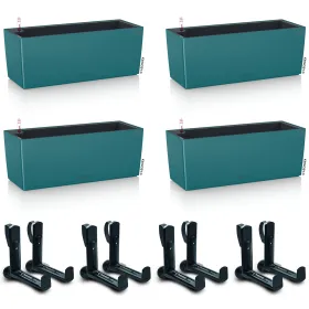 LECHUZA® Blumenkasten BALCONERA Color 50 Petrolblau All-in-One x 4 + 8 Halter