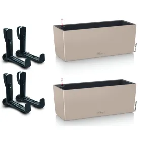 LECHUZA® Blumenkasten BALCONERA Color 50 Sandbraun All-in-One x 2 + 4 Halter