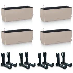 LECHUZA® Blumenkasten BALCONERA Color 50 Sandbraun All-in-One x 4 + 8 Halter