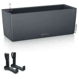LECHUZA® Blumenkasten BALCONERA Color 50 Schiefergrau All-in-One + 2 Halter