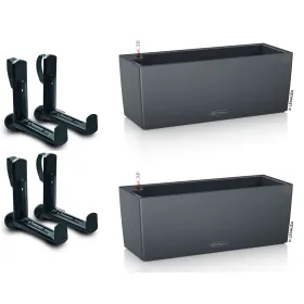 LECHUZA® Blumenkasten BALCONERA Color 50 Schiefergrau All-in-One x 2 + 4 Halter