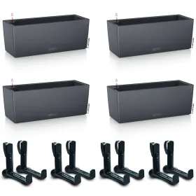 LECHUZA® Blumenkasten BALCONERA Color 50 Schiefergrau All-in-One x 4 + 8 Halter