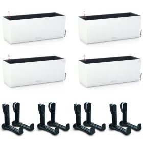 LECHUZA® Blumenkasten BALCONERA Color 50 Weiß All-in-One x 4 + 8 Halter