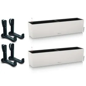 LECHUZA® Blumenkasten BALCONERA Color 80 Lichtgrau All-in-One x 2 + 4 Halter