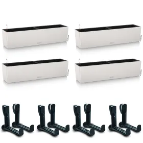 LECHUZA® Blumenkasten BALCONERA Color 80 Lichtgrau All-in-One x 4 + 8 Halter