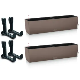 LECHUZA® Blumenkasten BALCONERA Color 80 Muskat All-in-One x 2 + 4 Halter
