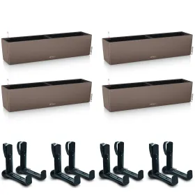 LECHUZA® Blumenkasten BALCONERA Color 80 Muskat All-in-One x 4 + 8 Halter