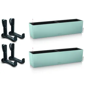 LECHUZA® Blumenkasten BALCONERA Color 80 Pastellgrün All-in-One x 2 + 4 Halter