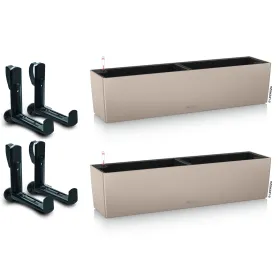 LECHUZA® Blumenkasten BALCONERA Color 80 Sandbraun All-in-One x 2 + 4 Halter