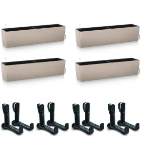 LECHUZA® Blumenkasten BALCONERA Color 80 Sandbraun All-in-One x 4 + 8 Halter