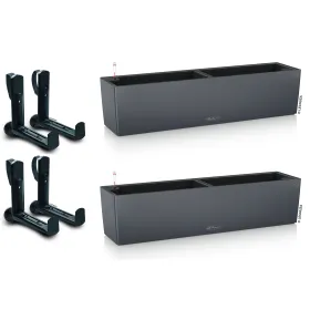 LECHUZA® Blumenkasten BALCONERA Color 80 Schiefergrau All-in-One x 2 + 4 Halter