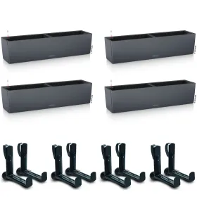 LECHUZA® Blumenkasten BALCONERA Color 80 Schiefergrau All-in-One x 4 + 8 Halter