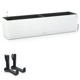 LECHUZA® Blumenkasten BALCONERA Color 80 Weiß All-in-One + 2 Halter