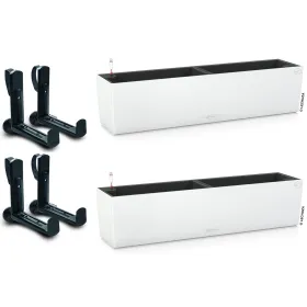 LECHUZA® Blumenkasten BALCONERA Color 80 Weiß All-in-One x 2 + 4 Halter