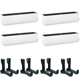 LECHUZA® Blumenkasten BALCONERA Color 80 Weiß All-in-One x 4 + 8 Halter