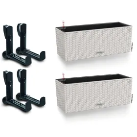 LECHUZA® Blumenkasten BALCONERA Cottage 50 Lichtgrau All-in-One x 2 + 4 Halter