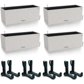 LECHUZA® Blumenkasten BALCONERA Cottage 50 Lichtgrau All-in-One x 4 + 8 Halter
