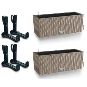 LECHUZA® Blumenkasten BALCONERA Cottage 50 Sandbraun All-in-One x 2 + 4 Halter