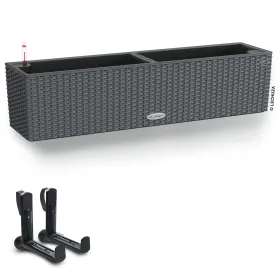 LECHUZA® Blumenkasten BALCONERA Cottage 80 Granit All-in-One + 2 Halter
