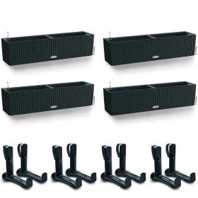 LECHUZA® Blumenkasten BALCONERA Cottage 80 Graphitschwarz All-in-One x 4 + 8 Halter