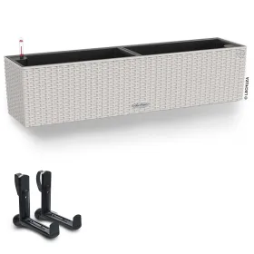 LECHUZA® Blumenkasten BALCONERA Cottage 80 Lichtgrau All-in-One + 2 Halter