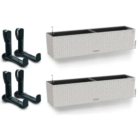 LECHUZA® Blumenkasten BALCONERA Cottage 80 Lichtgrau All-in-One x 2 + 4 Halter