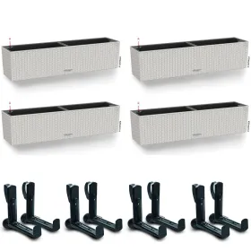 LECHUZA® Blumenkasten BALCONERA Cottage 80 Lichtgrau All-in-One x 4 + 8 Halter