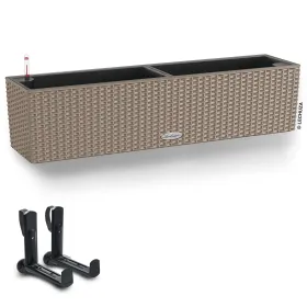LECHUZA® Blumenkasten BALCONERA Cottage 80 Sandbraun All-in-One + 2 Halter