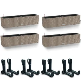 LECHUZA® Blumenkasten BALCONERA Cottage 80 Sandbraun All-in-One x 4 + 8 Halter