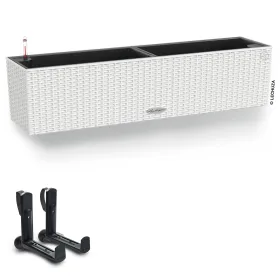 LECHUZA® Blumenkasten BALCONERA Cottage 80 Weiß All-in-One + 2 Halter