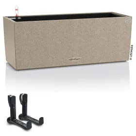 LECHUZA® Blumenkasten BALCONERA Stone 50 Sandbeige All-in-One + 2 Halter