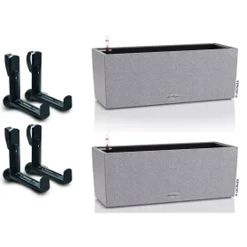 LECHUZA® Blumenkasten BALCONERA Stone 50 Steingrau All-in-One x 2 + 4 Halter