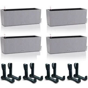 LECHUZA® Blumenkasten BALCONERA Stone 50 Steingrau All-in-One x 4 + 8 Halter