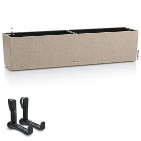 LECHUZA® Blumenkasten BALCONERA Stone 80 Sandbeige All-in-One + 2 Halter